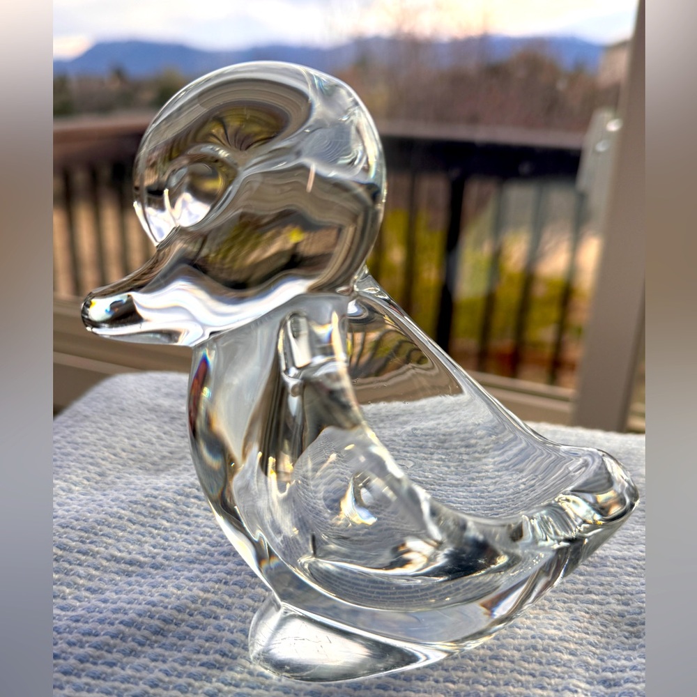 VTG Art Vannes Le Chatel France  Art Glass Duck Paperweight Jewelry Trinket Dish